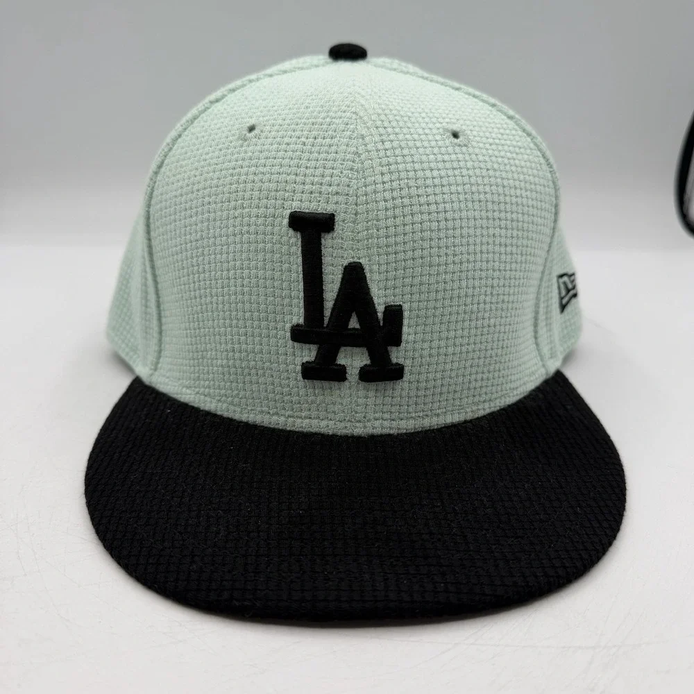New Era 59Fifty Los Angeles Dodgers Hat Cap 7 1/4 Mint Black Thermal Knit Fitted